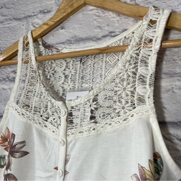 KISMET Vale Oach Print Button Front Crochet Yoke Trim Sleeveless Extra Small - Picture 4 of 11